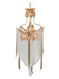 An Art Nouveau-Style Gilt Metal and Glass Chandelier, after Hector Guimard