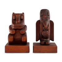 Decorative Northwest Coast-style Carved Wood Bookends