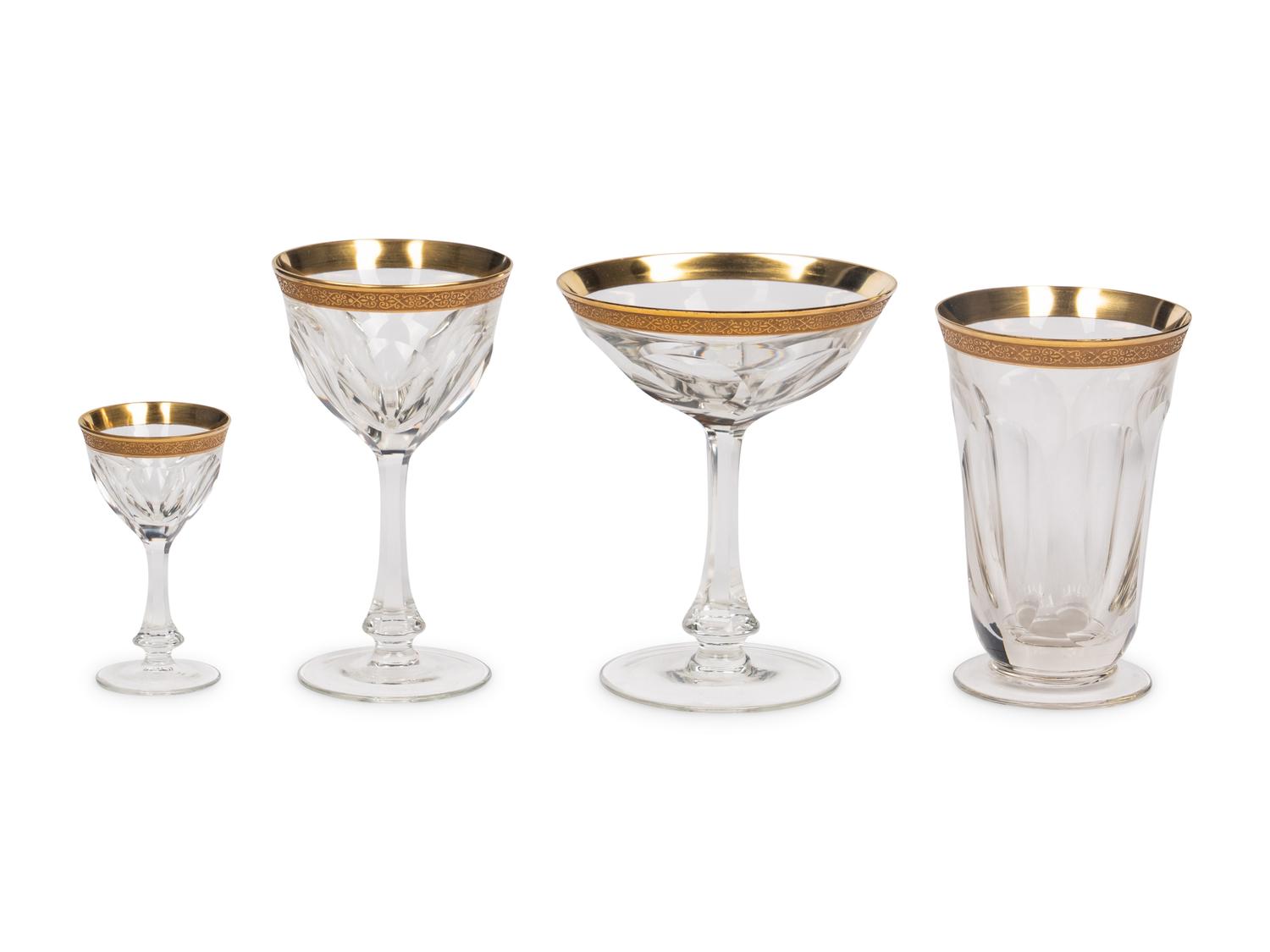 A Saint-Louis Gilt Decorated Cut Glass Stemware Service