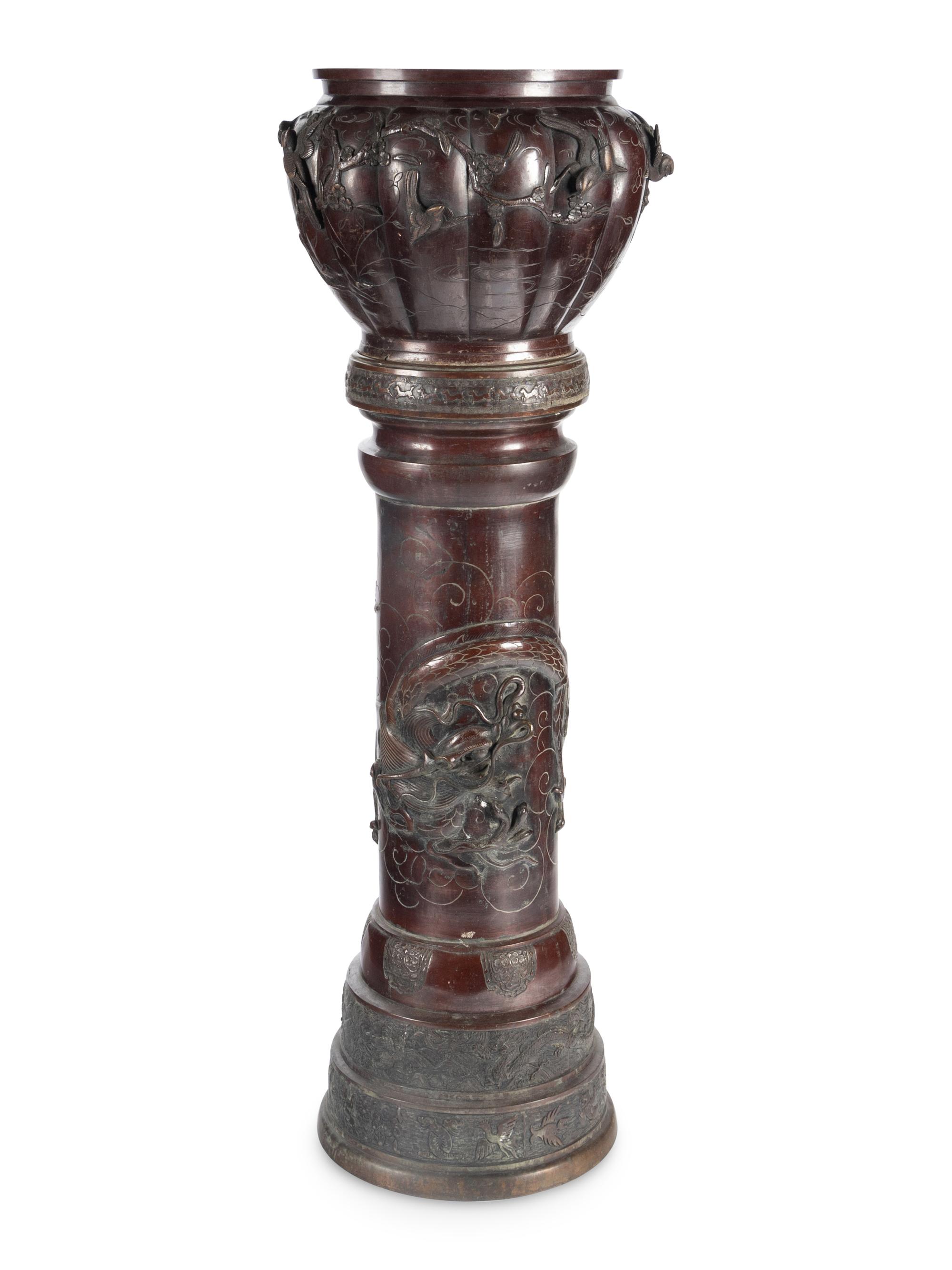 A Japanese Bronze Jardinière and Pedestal