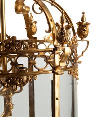 A Pair of Continental Gilt Bronze Figural Hall Lanterns