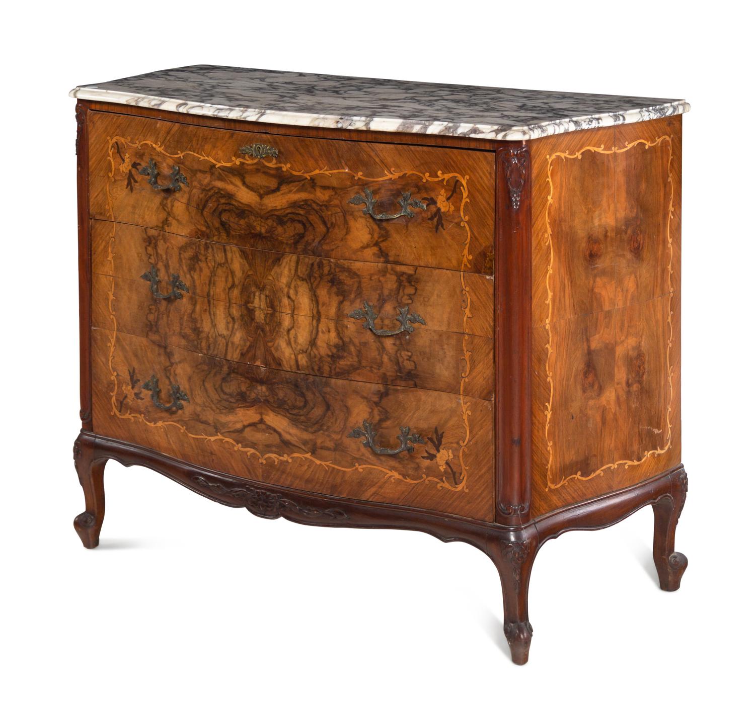 An Italian Marquetry Marble-Top Secretary Commode