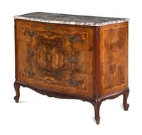 An Italian Marquetry Marble-Top Secretary Commode