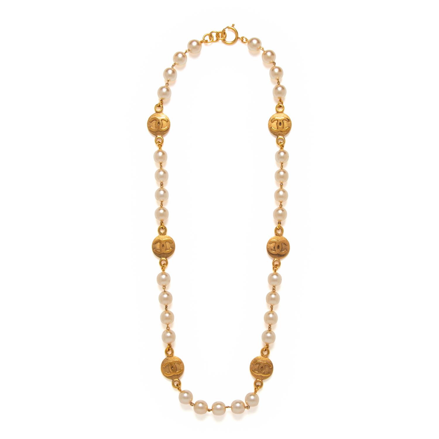 Chanel, CC Coin & Gripoix Pearl Necklace