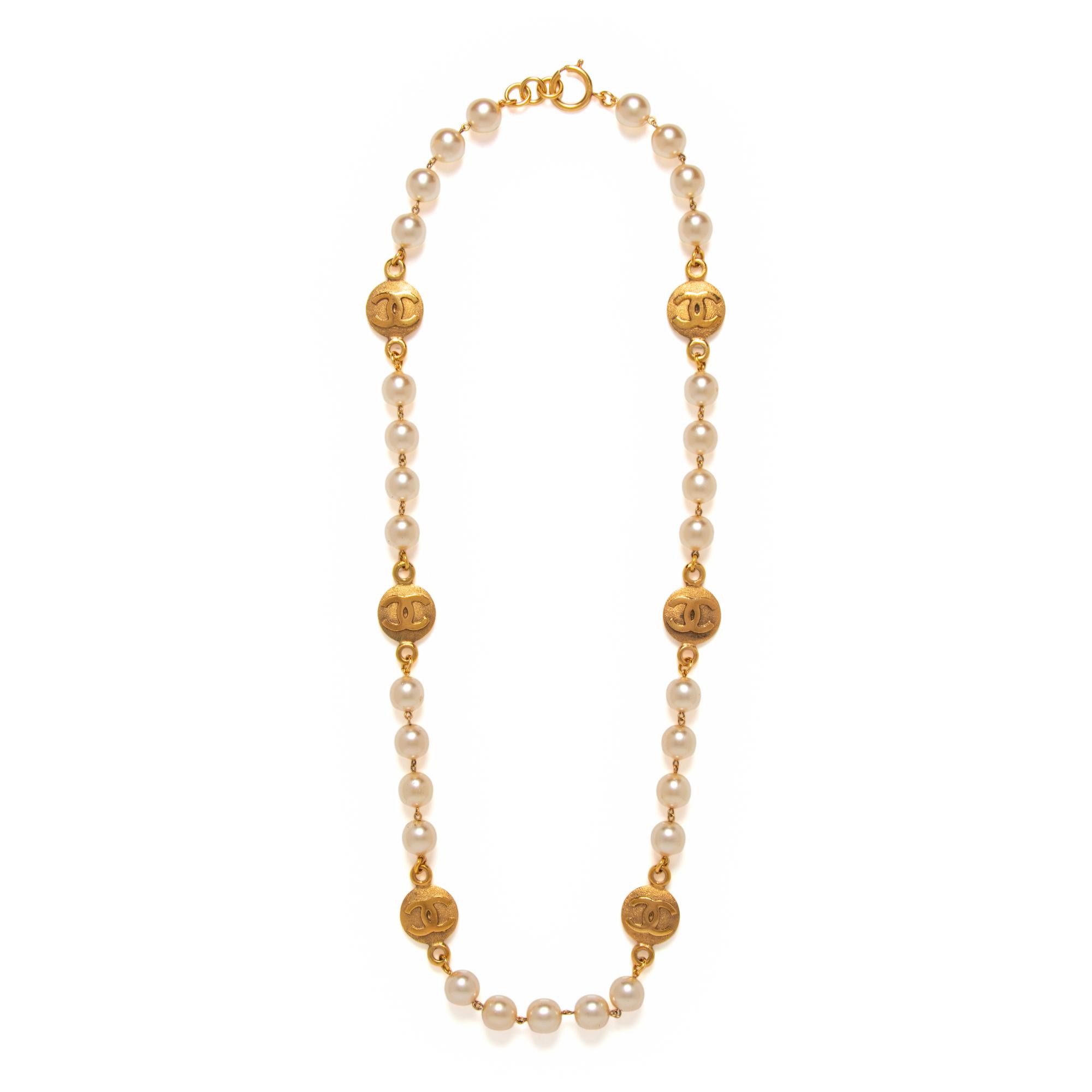 Chanel, CC Coin & Gripoix Pearl Necklace