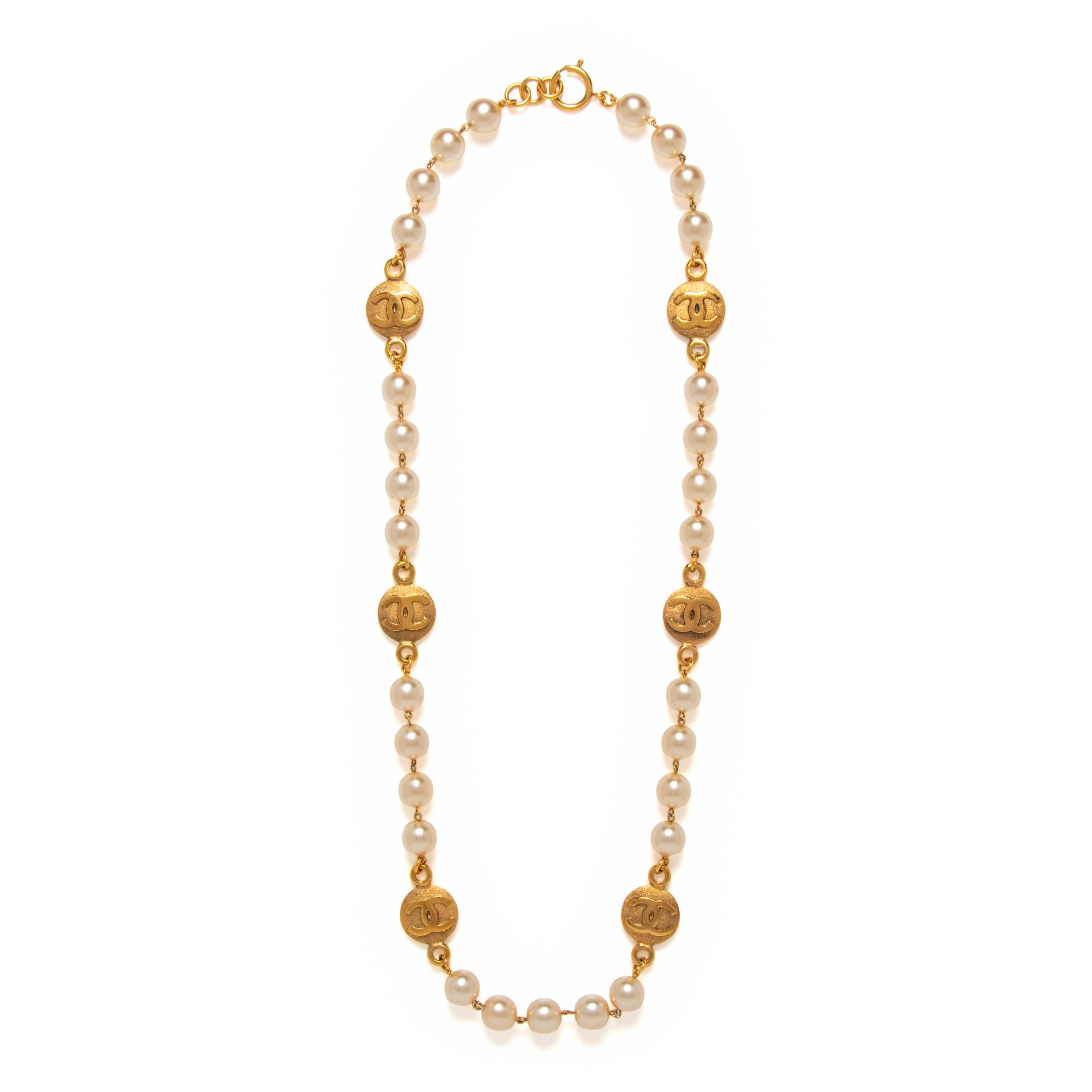 Chanel, CC Coin & Gripoix Pearl Necklace