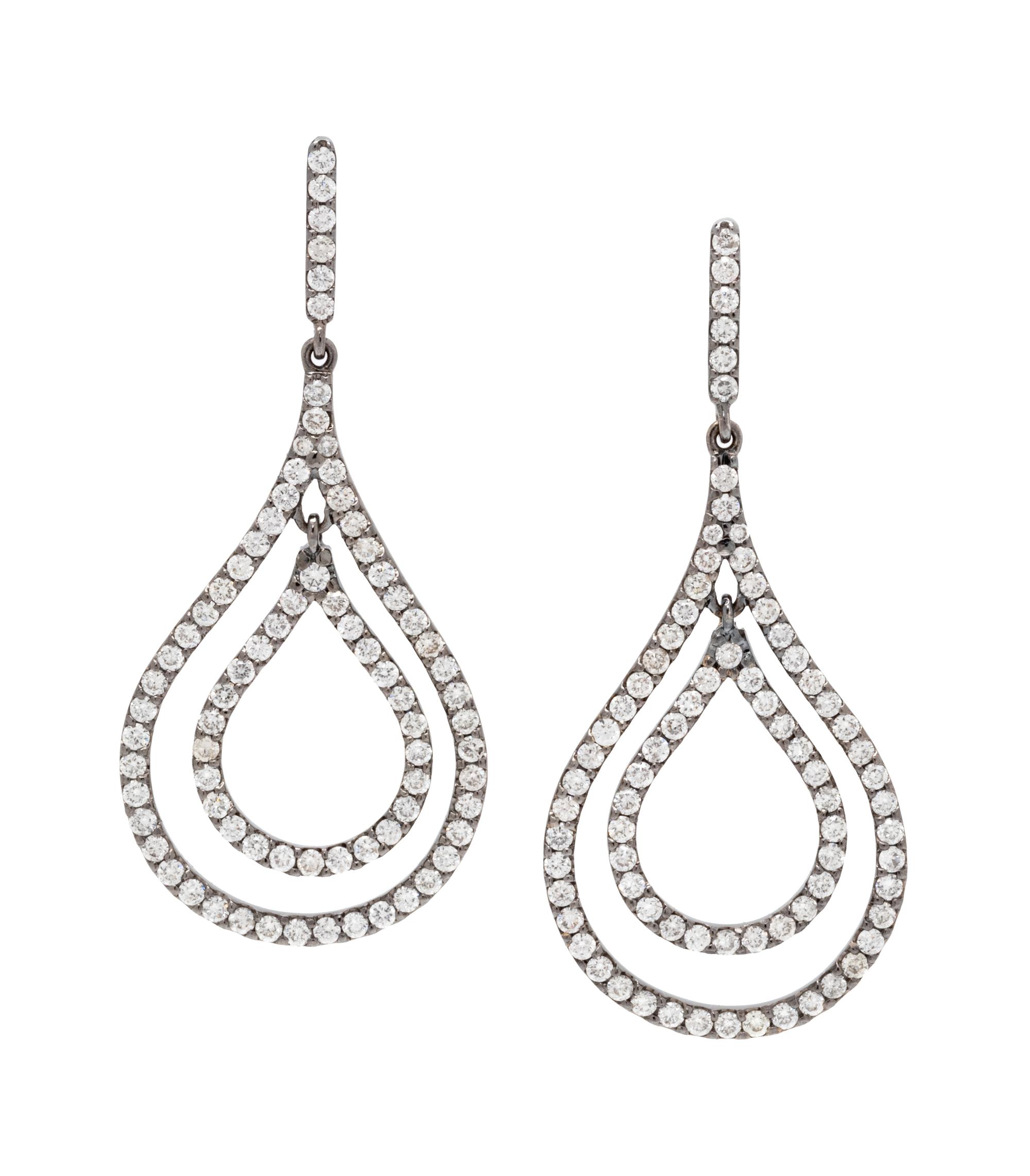 A Pair of 18 Karat Blackened Gold and Diamond Earrings,