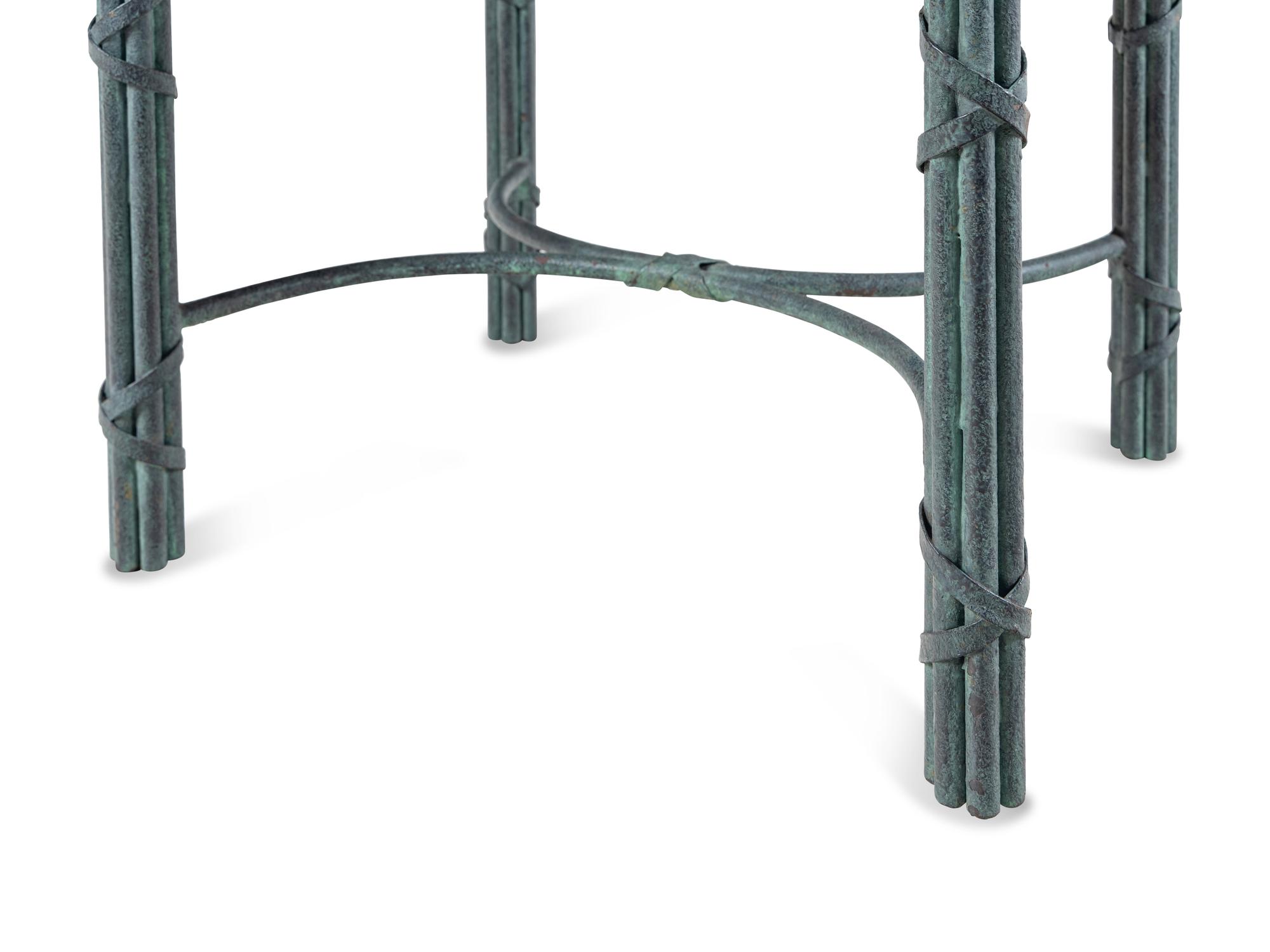 A Patinated Metal Marble-Top Table