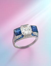 ART DECO, DIAMOND AND SAPPHIRE RING