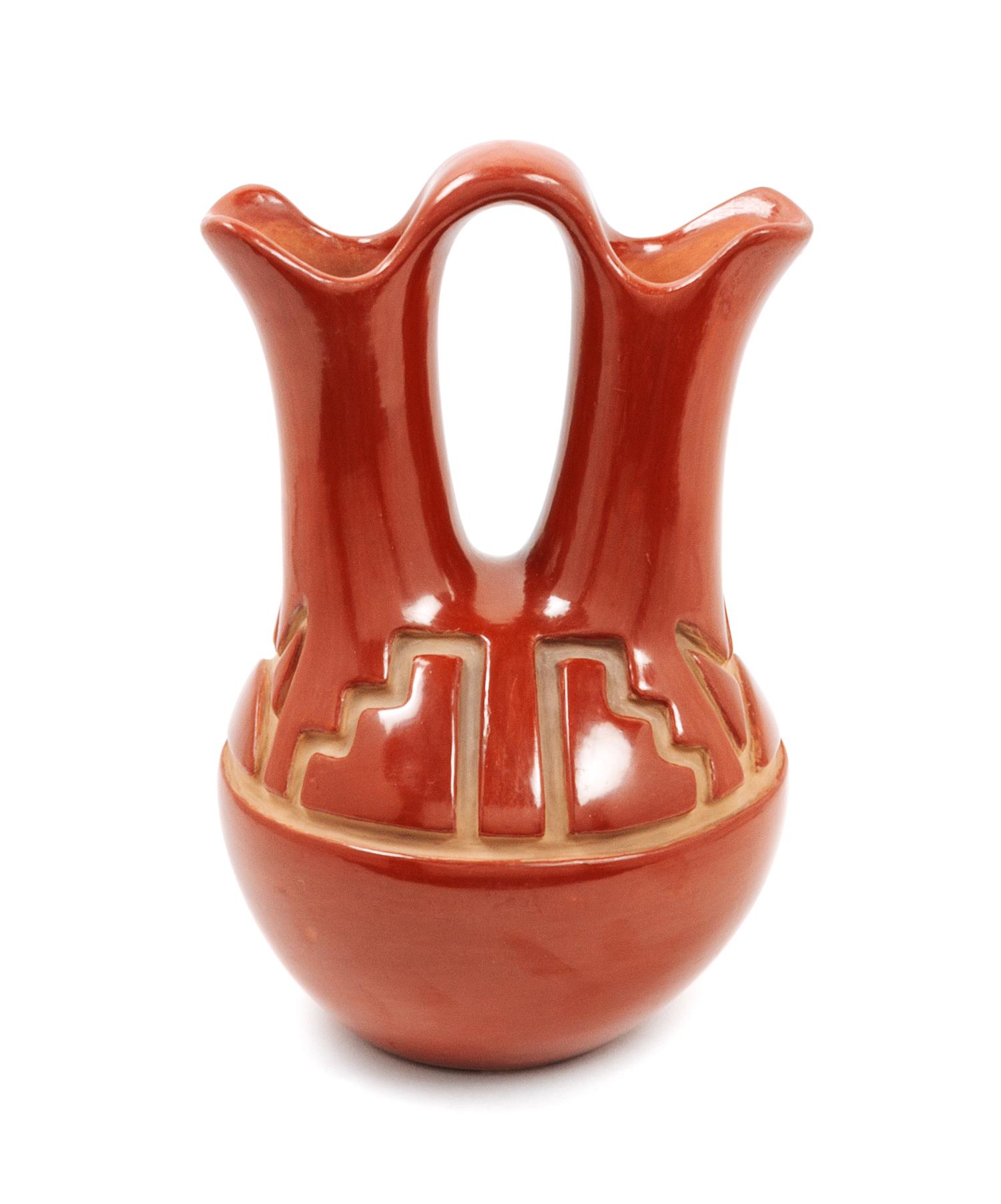 Carved Redware Wedding Vase