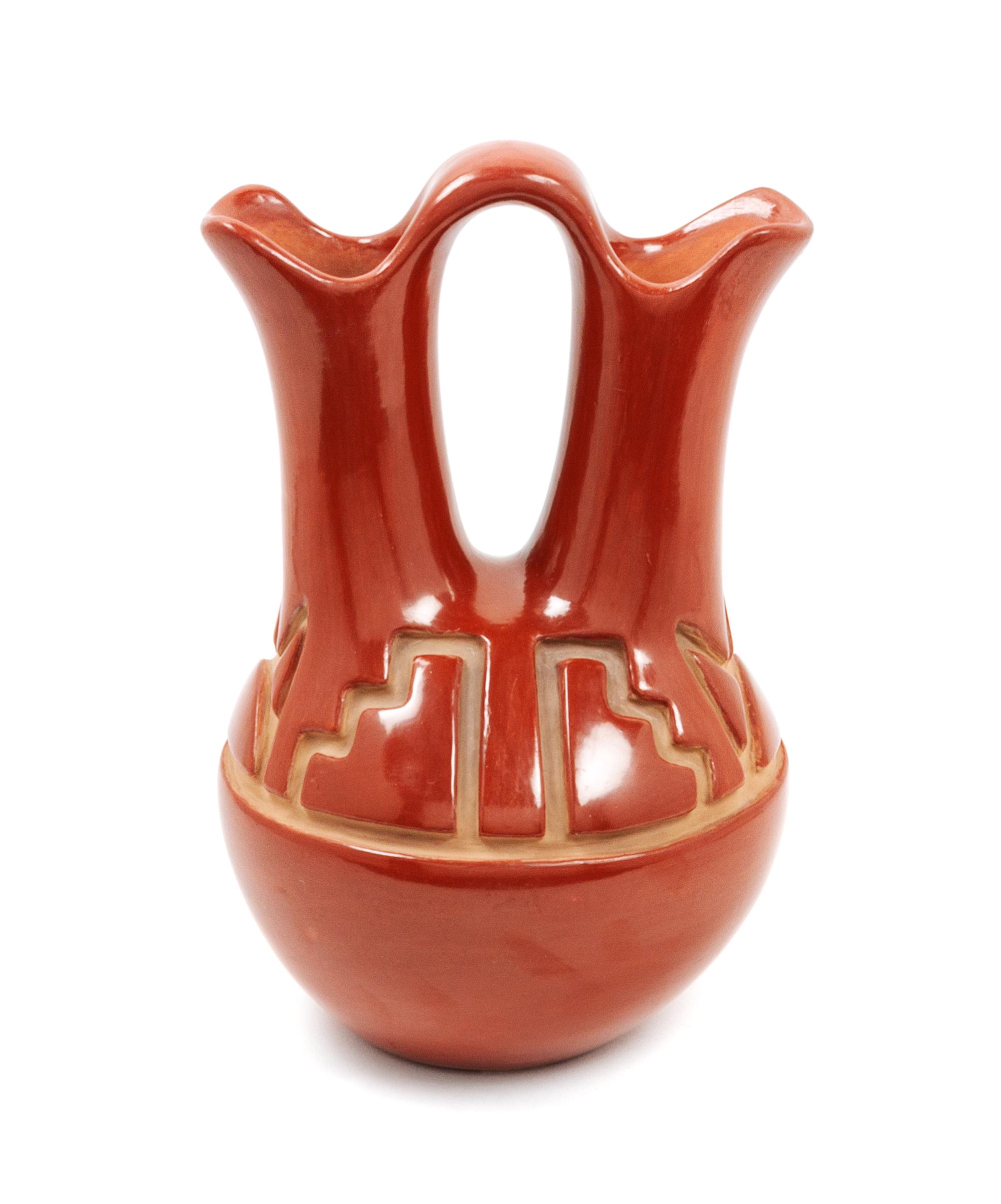 Carved Redware Wedding Vase