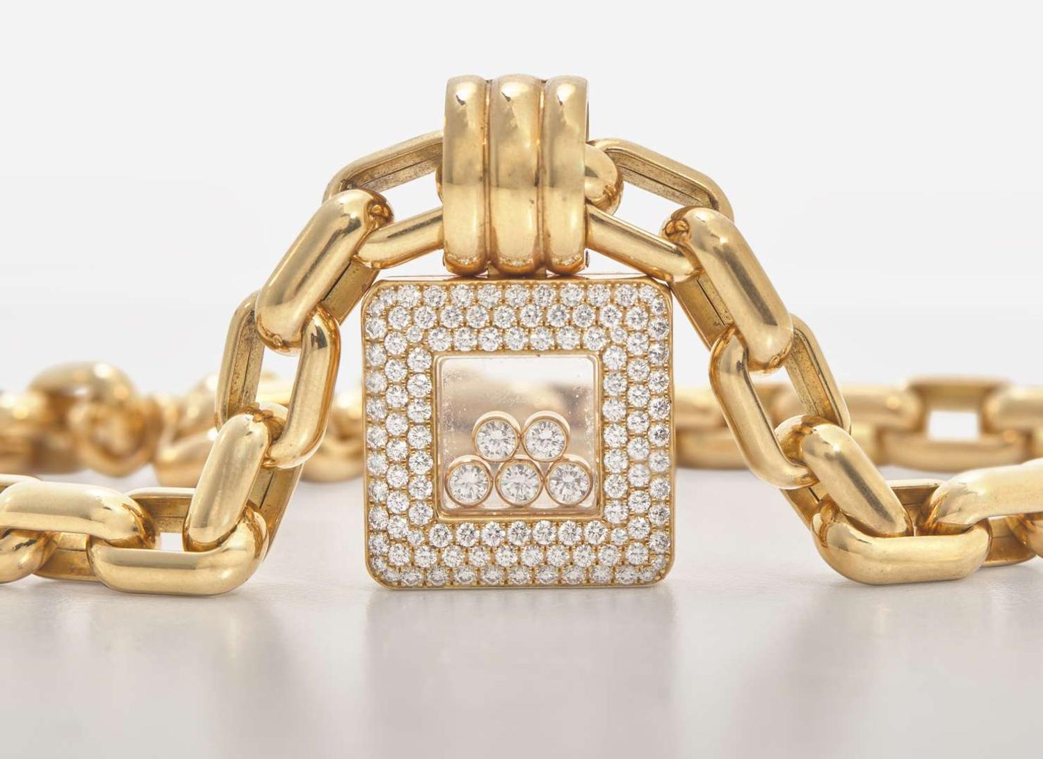 An 18K Yellow Gold Chopard Happy Diamonds Necklace