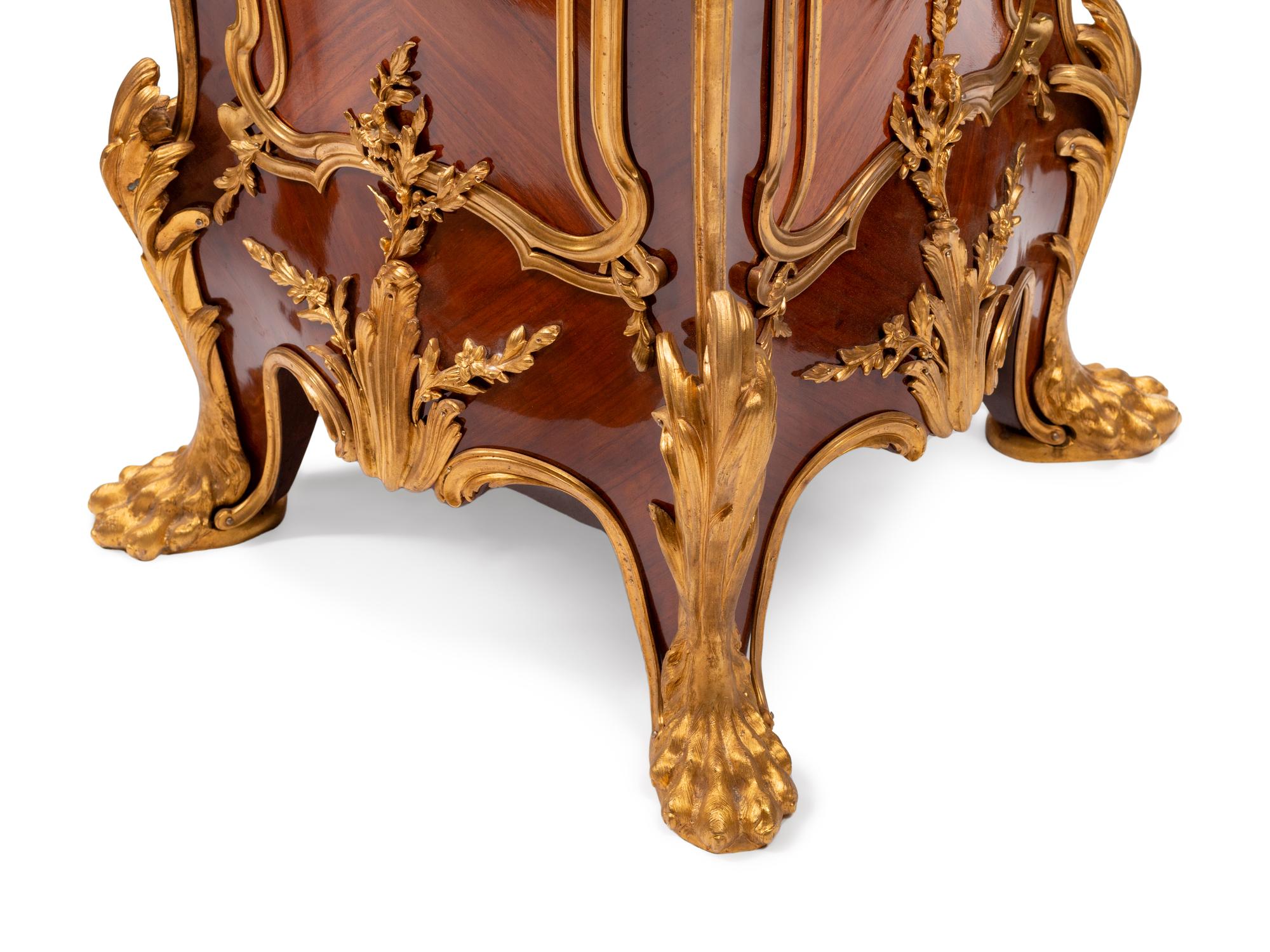 A Pair of Louis XV Style Gilt Bronze Mounted Marquetry Pedestals After the Model by Joseph-Emmanuel Zwiener