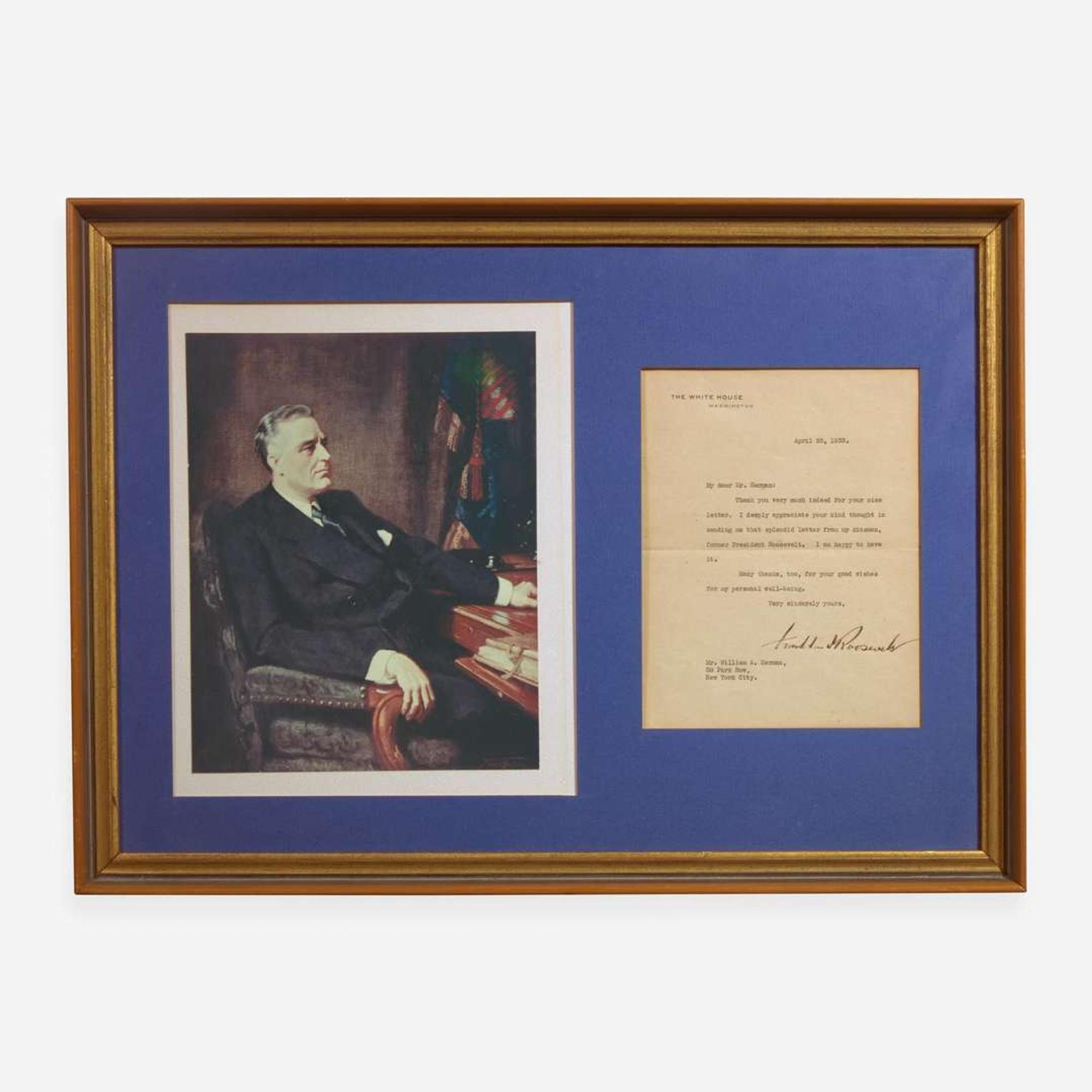 [Presidential] Roosevelt, Franklin D., and Harry Truman, and Dwight Eisenhower, et al. Group of 6 Items, signed