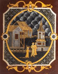 A Chinoiserie Decorated Leather Four-Panel Floor Screen