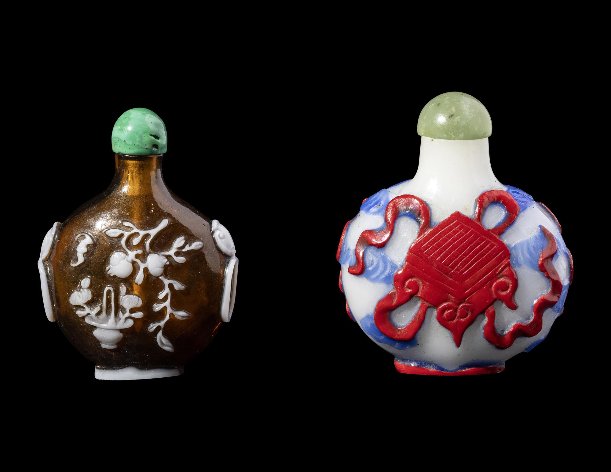 Two Chinese Colored Overlay Glass Snuff Bottles