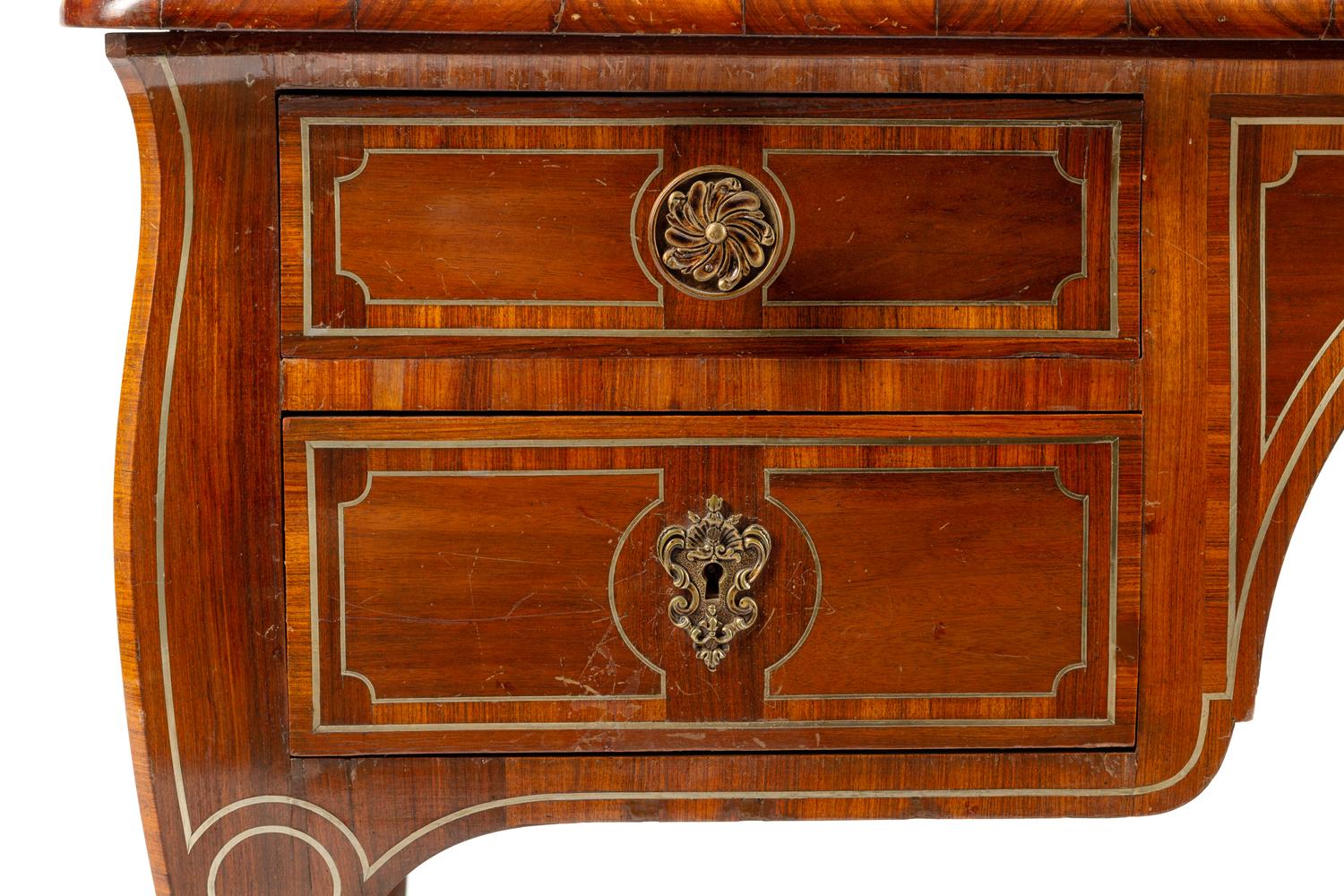 A German or Austrian Brass Inlaid Walnut Bureau Plat