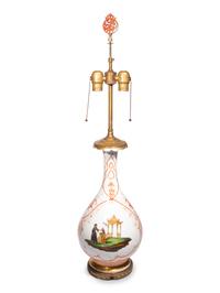 A French Painted Glass Vase Mounted as a Lamp
