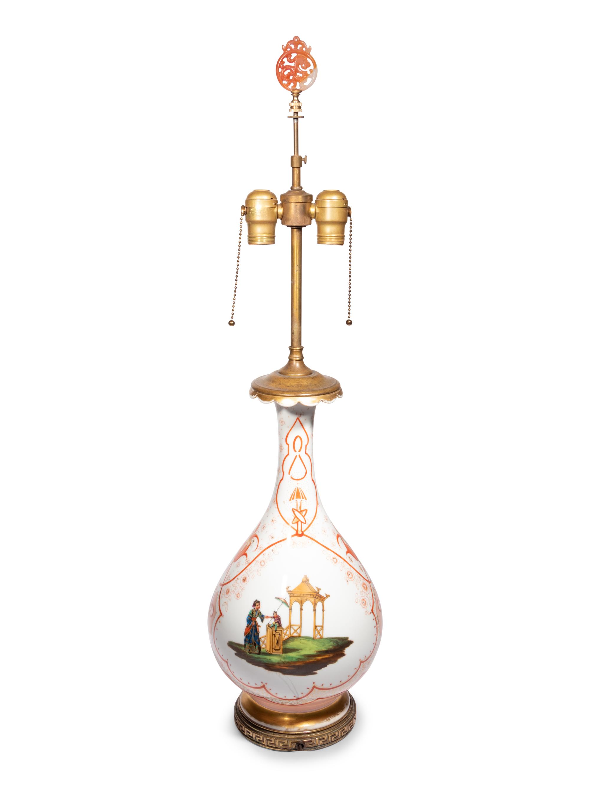 A French Painted Glass Vase Mounted as a Lamp