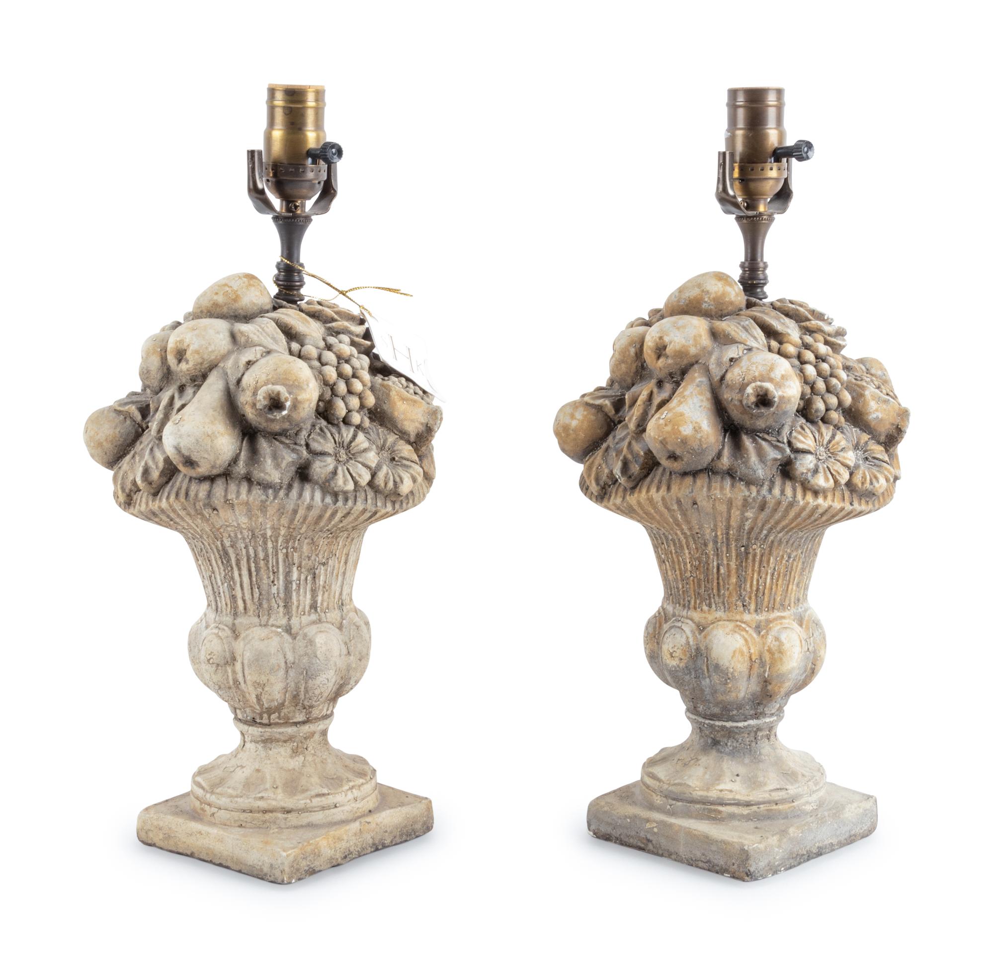 A Pair of Continental Cast Stone Finials Mounted as Lamps