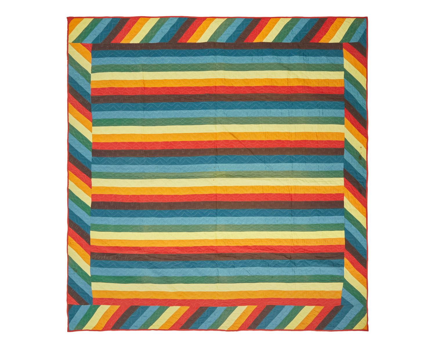 A Mennonite "Jacob's Coat" Cotton Quilt, Signed "Sadie Rader," 20th Century