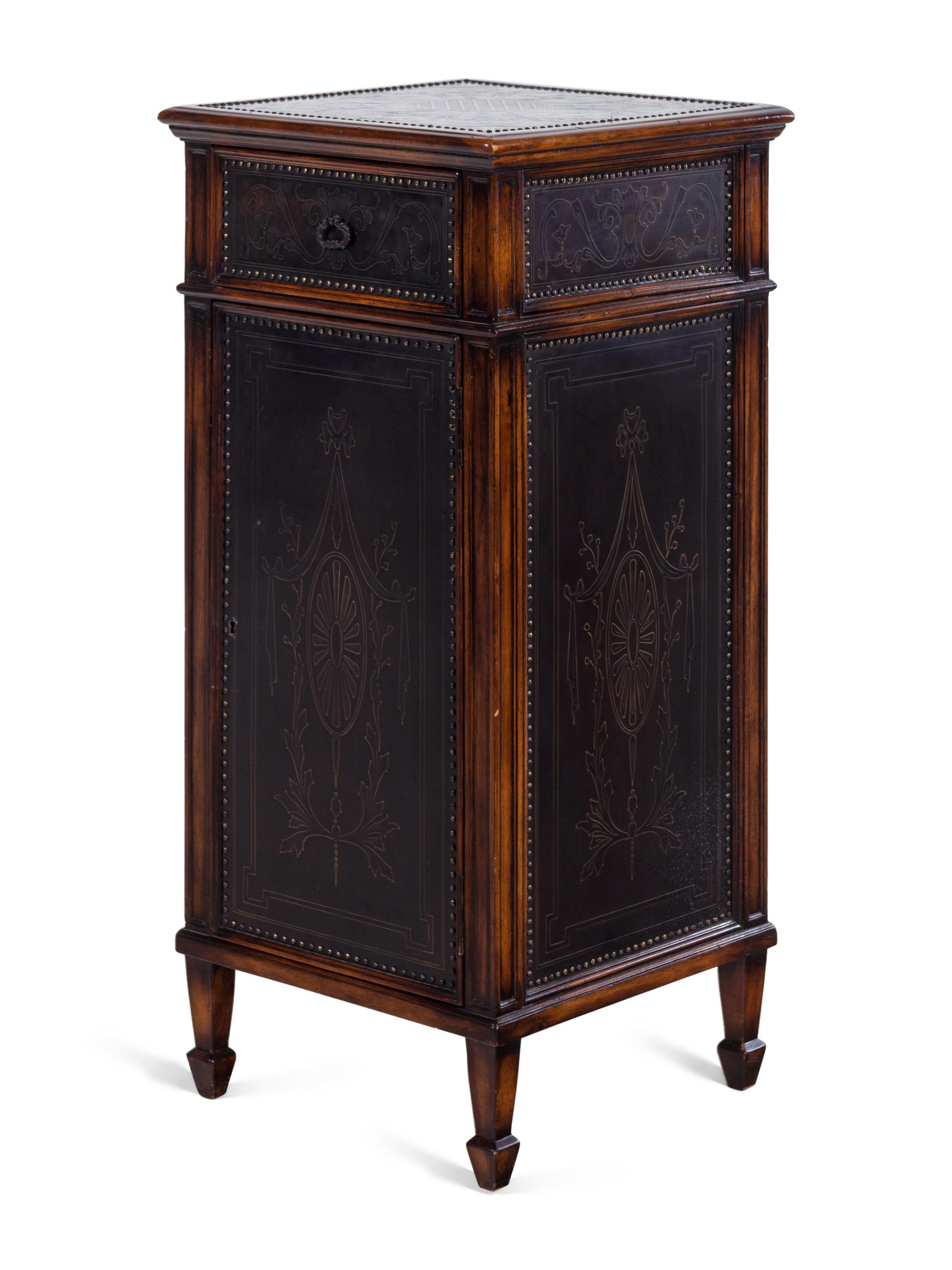 A Continental Walnut and Leather Pedestal