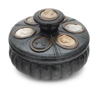 A Grand Tour Intaglio-Inset Marble Inkwell and Cover