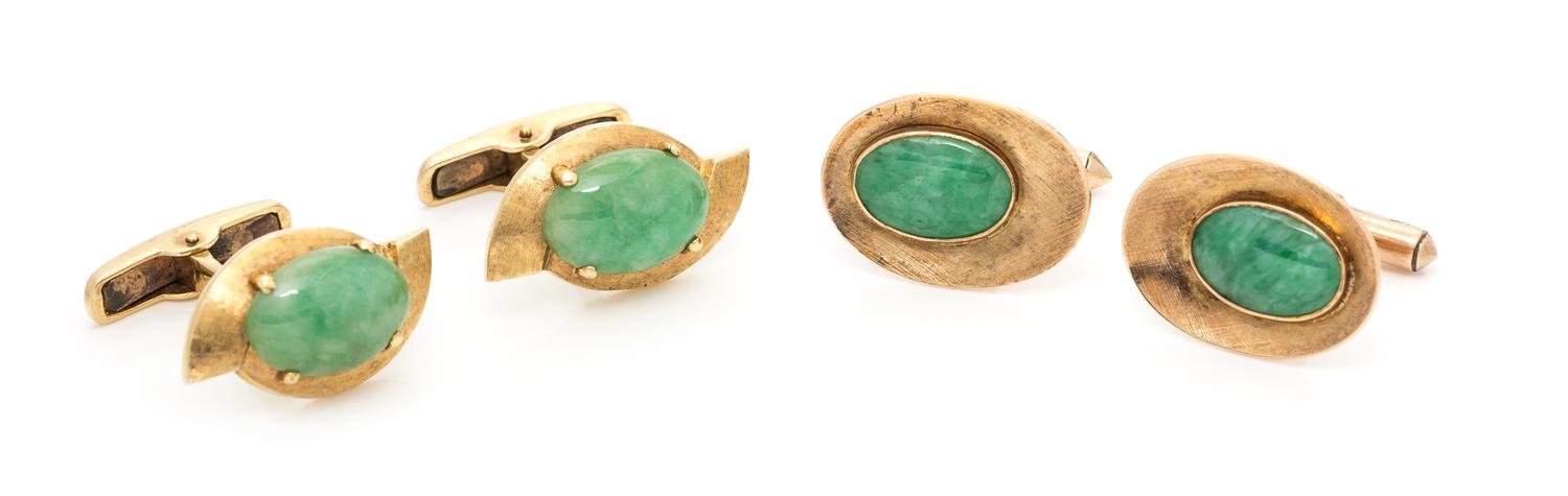 A Collection of Yellow Gold and Jadeite Cufflinks, 10.30 dwts.