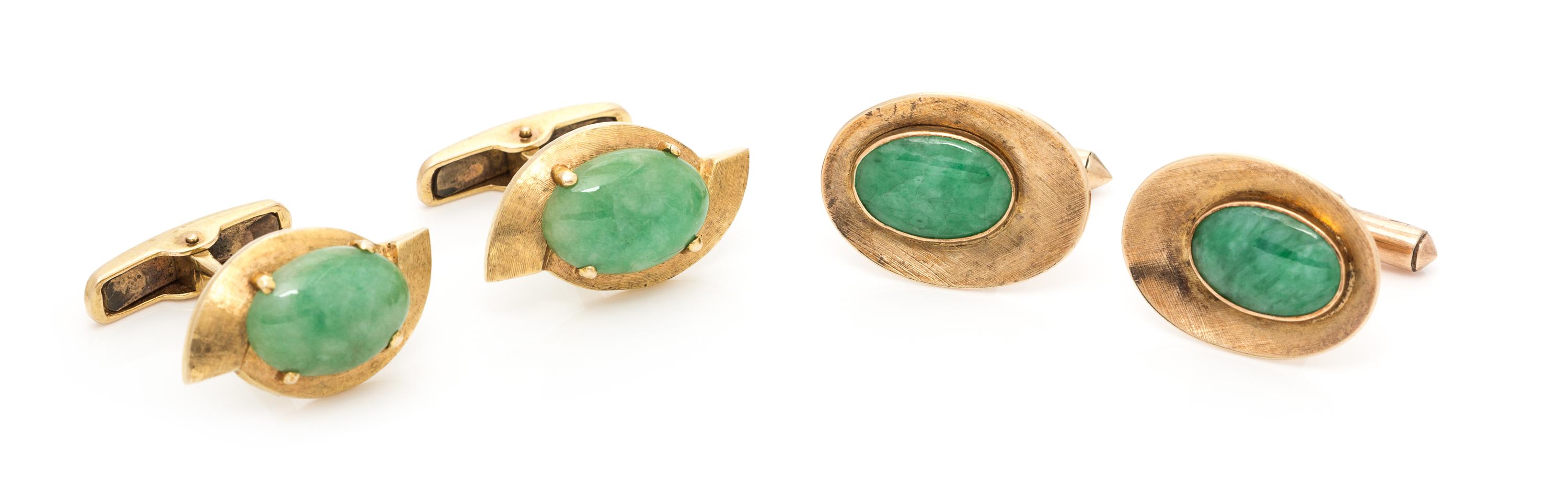 A Collection of Yellow Gold and Jadeite Cufflinks, 10.30 dwts.