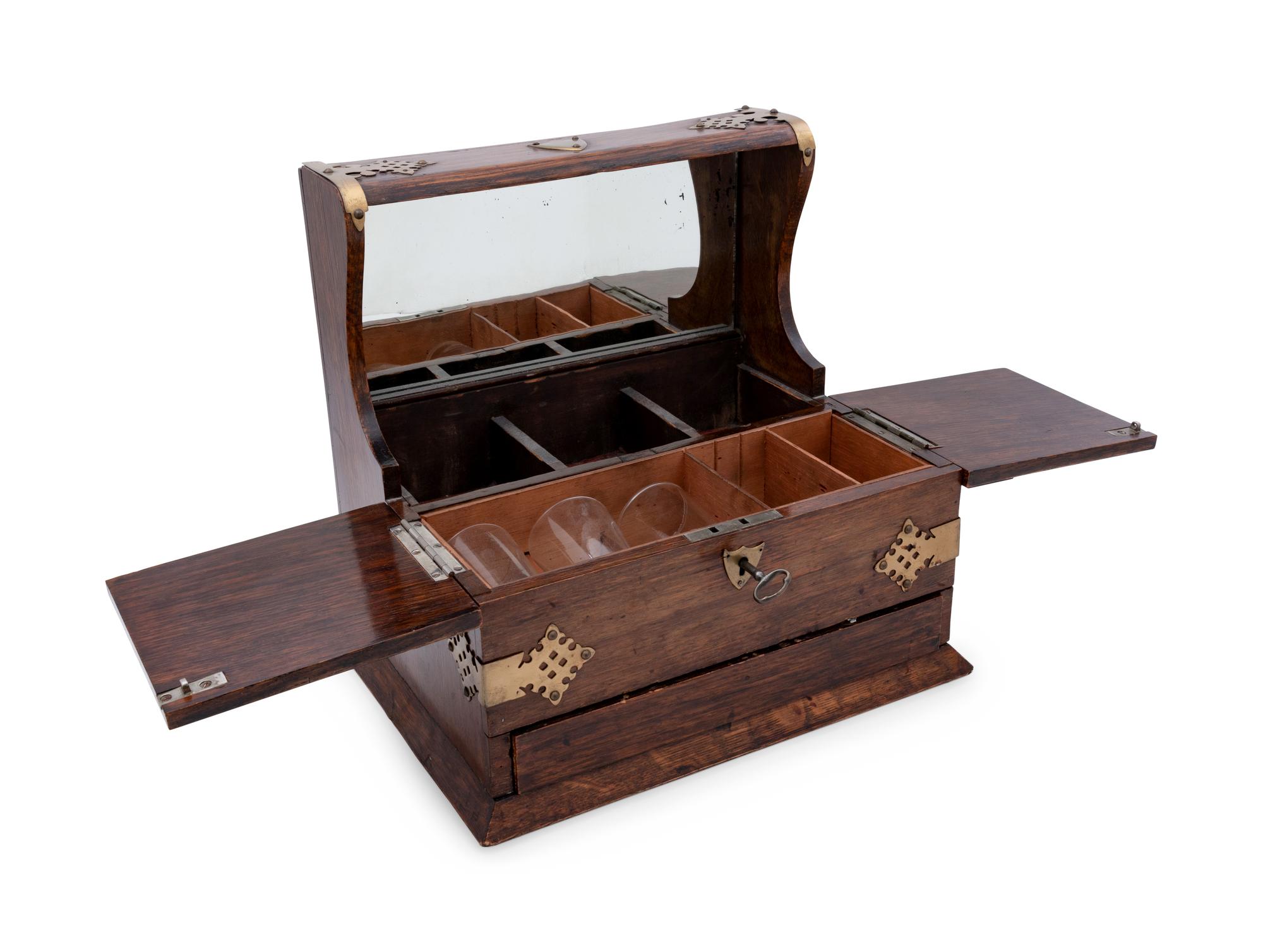 A Victorian Brass Mounted Oak Tantalus
