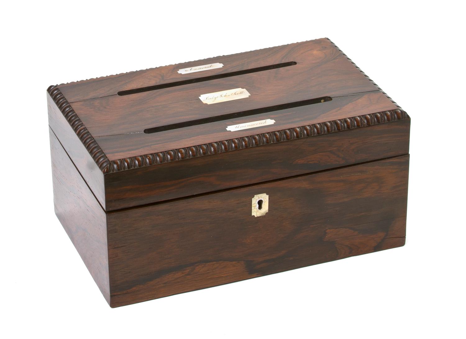 A Continental Rosewood Letter Box, Width 10 inches.