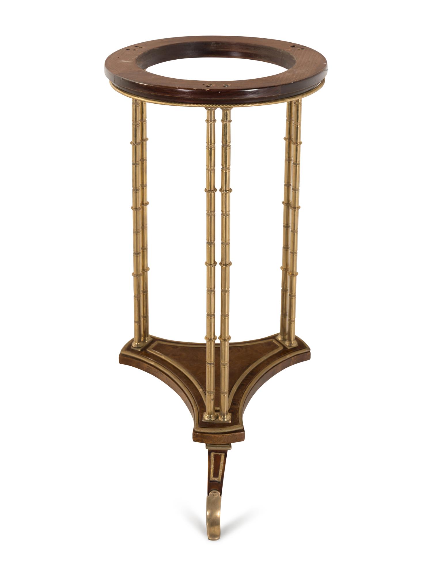 A Pair of Gilt Bronze and Burl Walnut Marble-Top Side Tables
