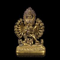 A Tibetan Gilt Bronze Figure of Yamantaka and Consort, 19th/20th Century — 晚清/近代 大威德金剛像