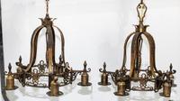 A Pair of Art Deco Painted Metal Chandeliers Diameter 18 1/2 inches. — CIRCA 1930s