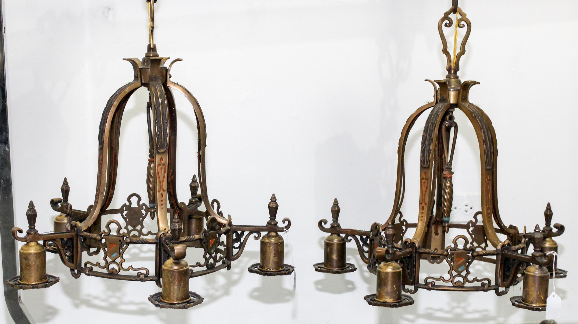 A Pair of Art Deco Painted Metal Chandeliers Diameter 18 1/2 inches. — CIRCA 1930s