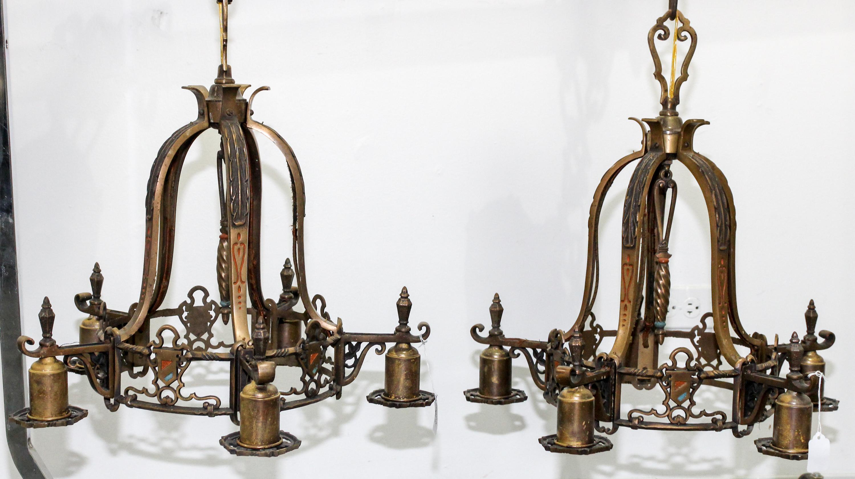 A Pair of Art Deco Painted Metal Chandeliers Diameter 18 1/2 inches. — CIRCA 1930s