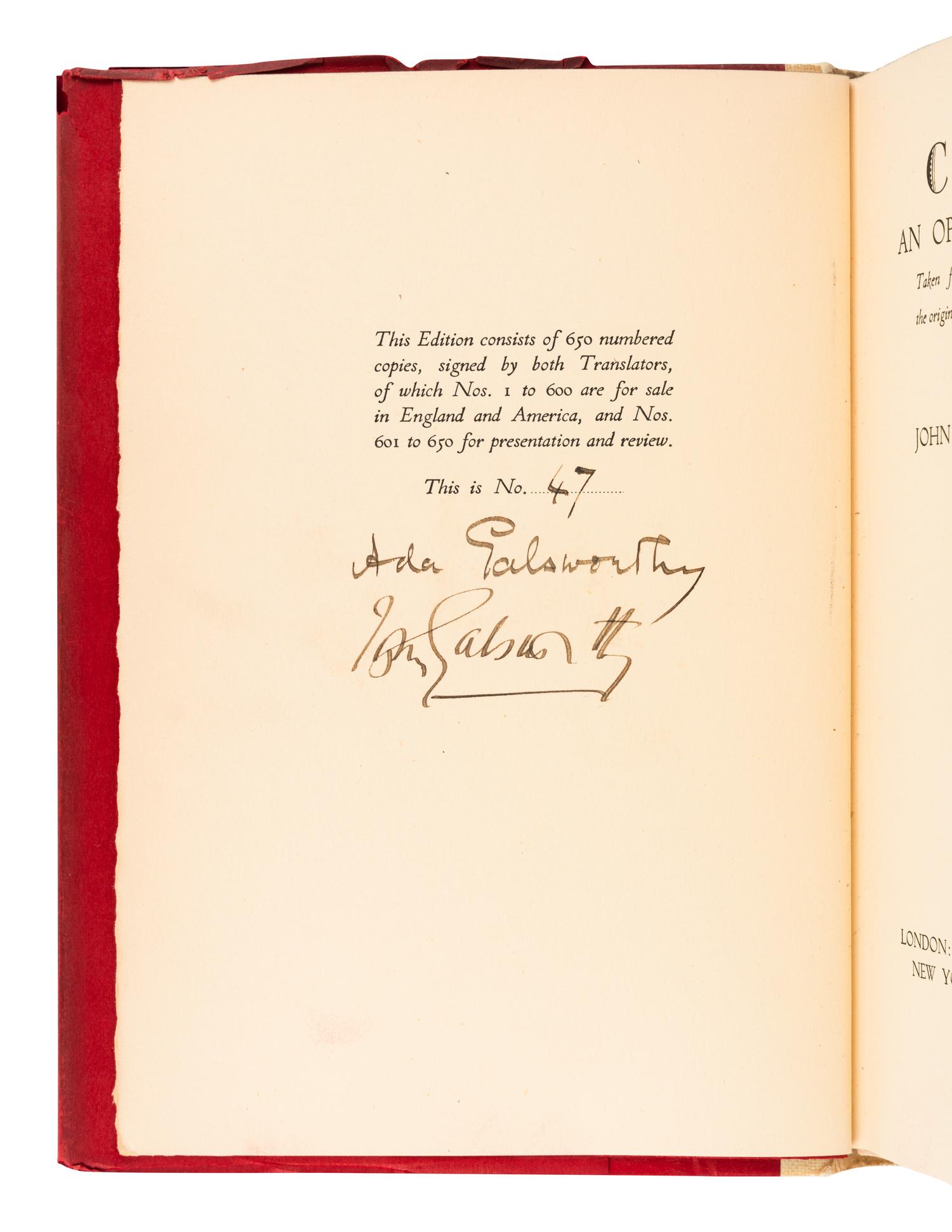[LITERATURE -- ENGLISH]. A group of 8 works by John Galsworthy and D.H. Lawrence, comprising: