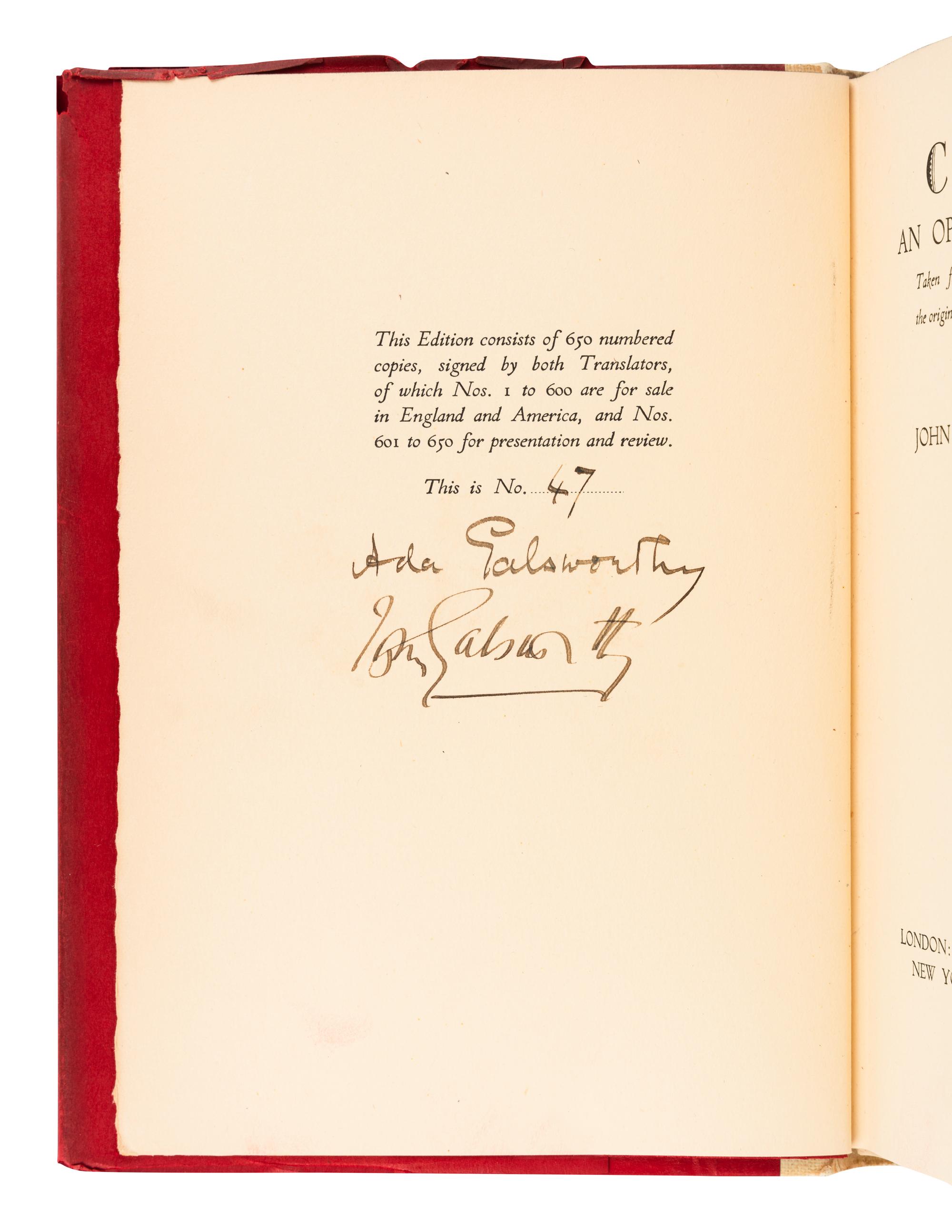 [LITERATURE -- ENGLISH]. A group of 8 works by John Galsworthy and D.H. Lawrence, comprising: