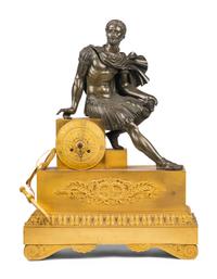 An Empire Gilt and Patinated Bronze Figural Mantel Clock