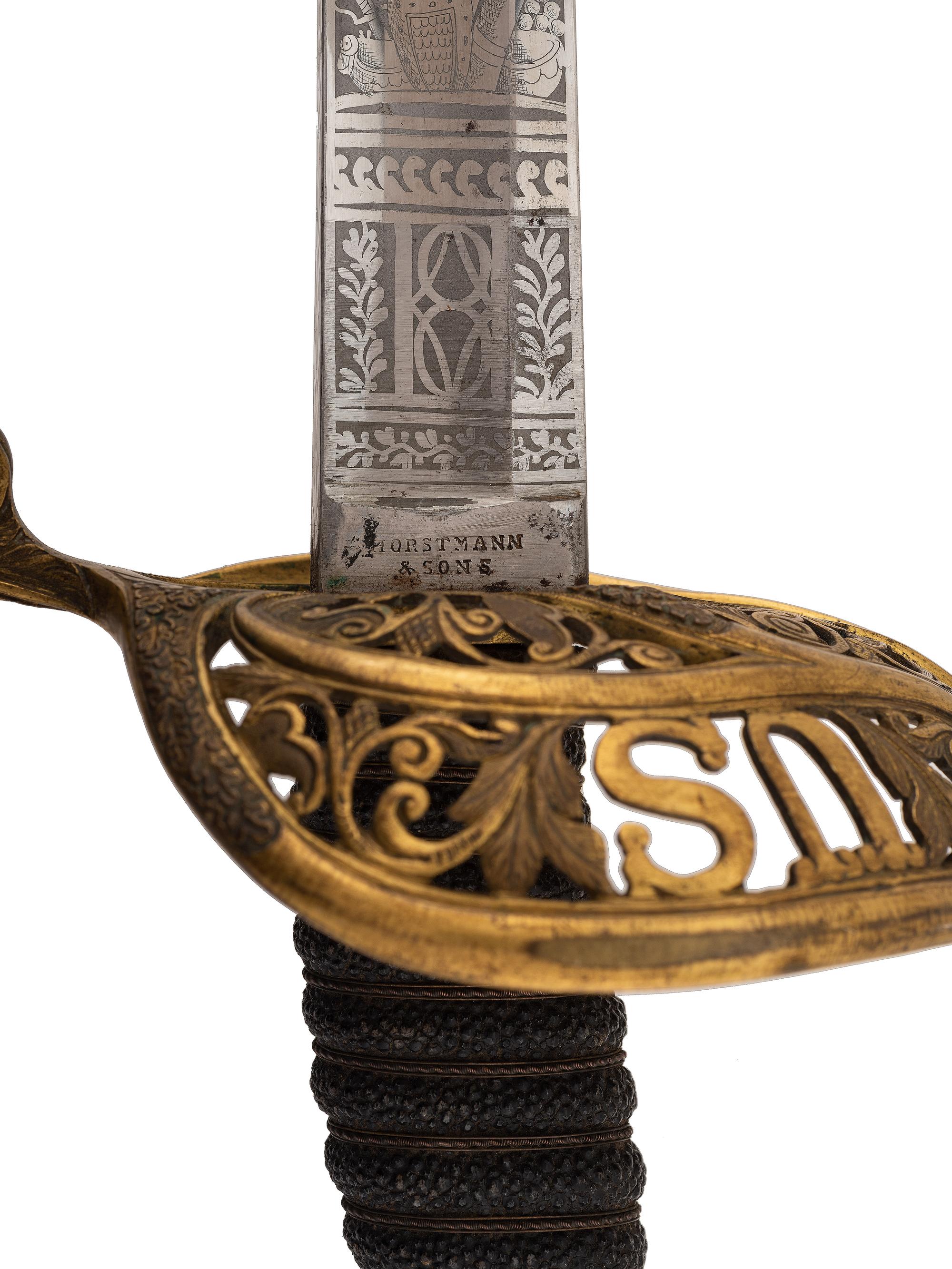 [CIVIL WAR]. High grade Horstmann US Model 1850 Staff & Field Officer’s sword with etched cavalry blade.