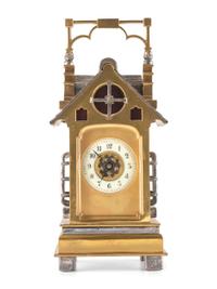 A French Gilt and Silvered Ormolu Gothic-Style Carriage Clock