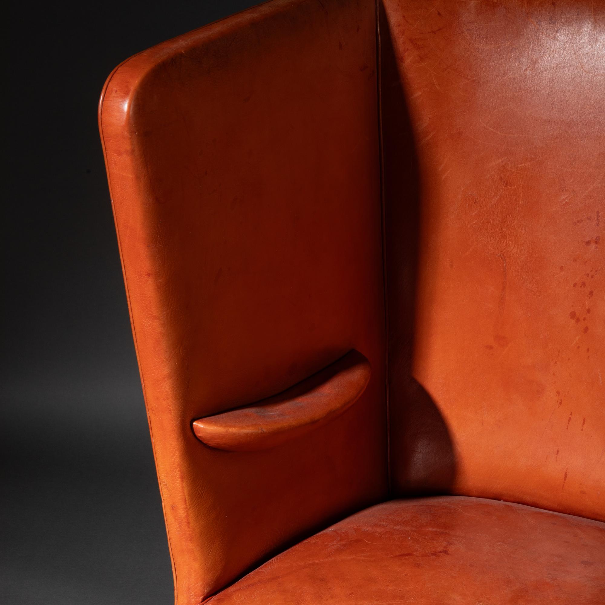 Leather High-Back Settee, c. 1930
