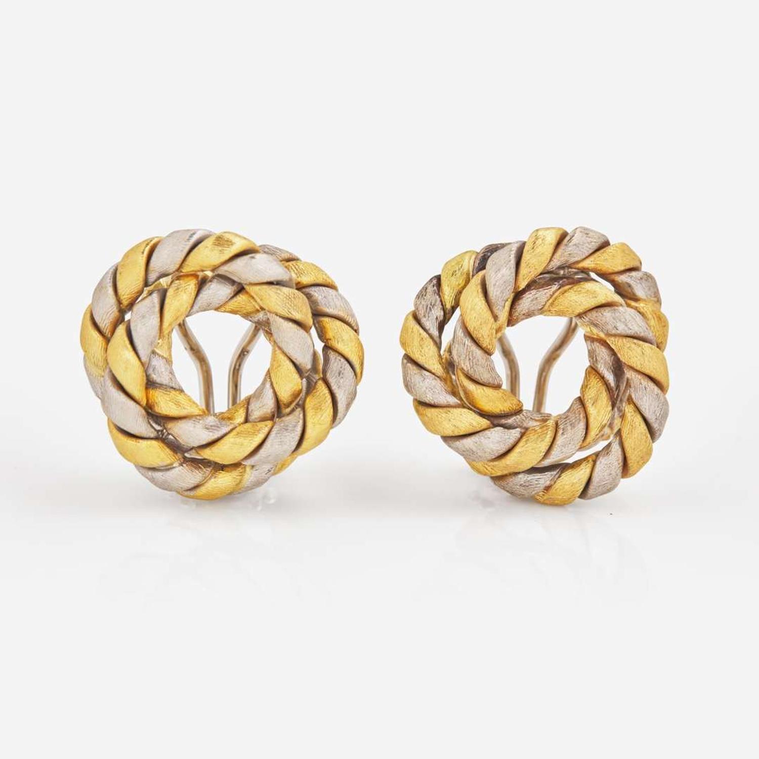 A Pair of Two-Tone 18K Gold Earrings