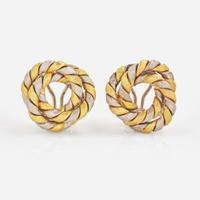 A Pair of Two-Tone 18K Gold Earrings