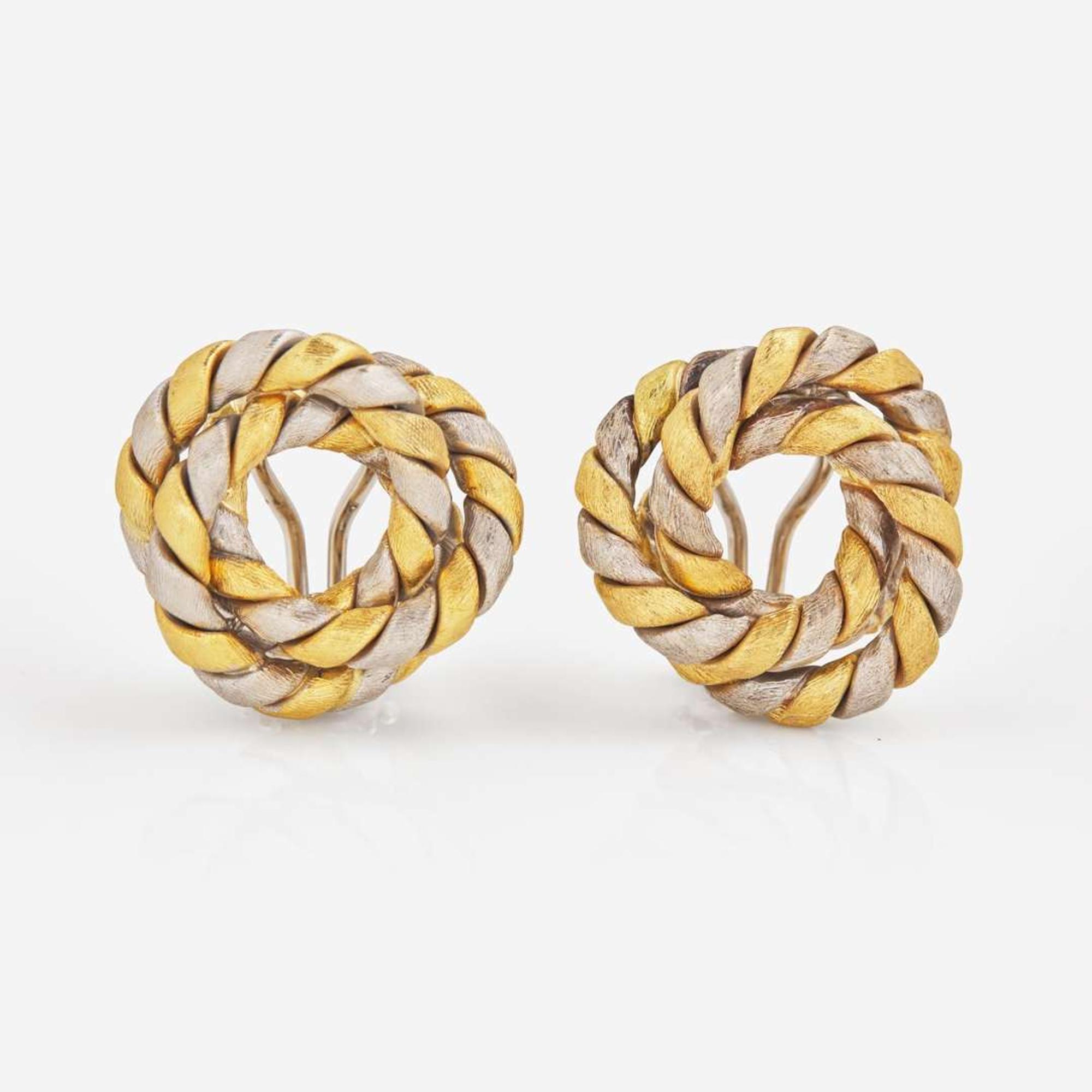 A Pair of Two-Tone 18K Gold Earrings