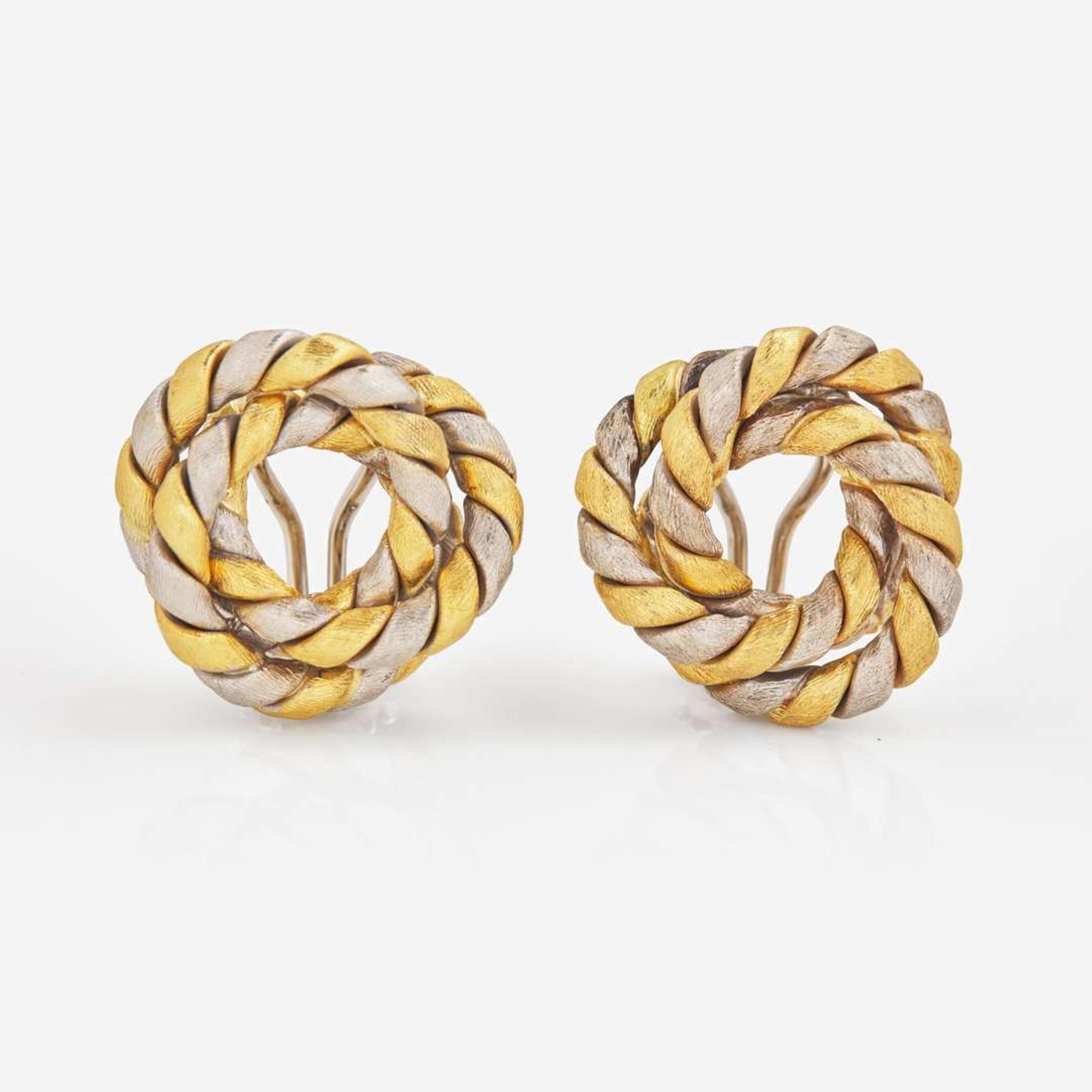 A Pair of Two-Tone 18K Gold Earrings