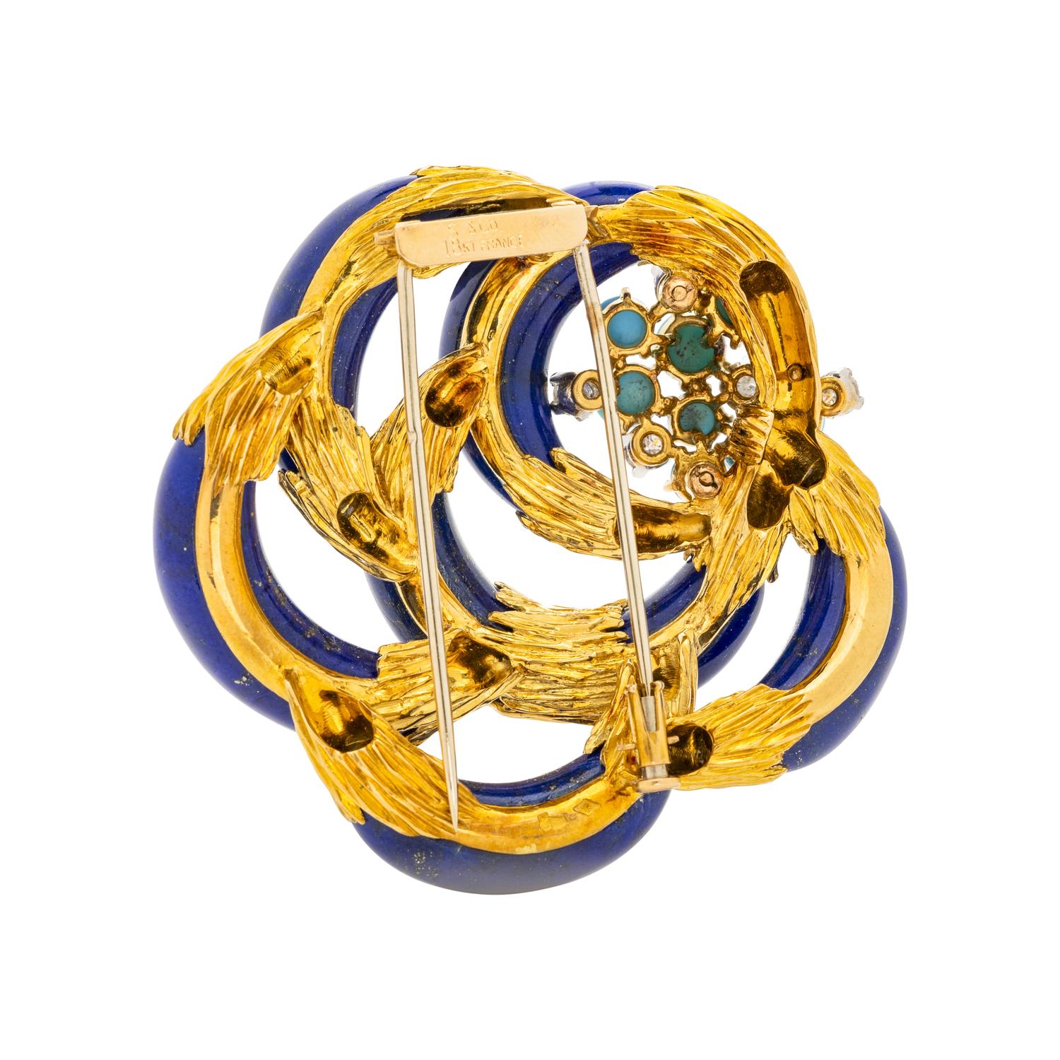 SPAULDING & CO., FRENCH, LAPIS LAZULI, TURQUOISE AND DIAMOND BROOCH