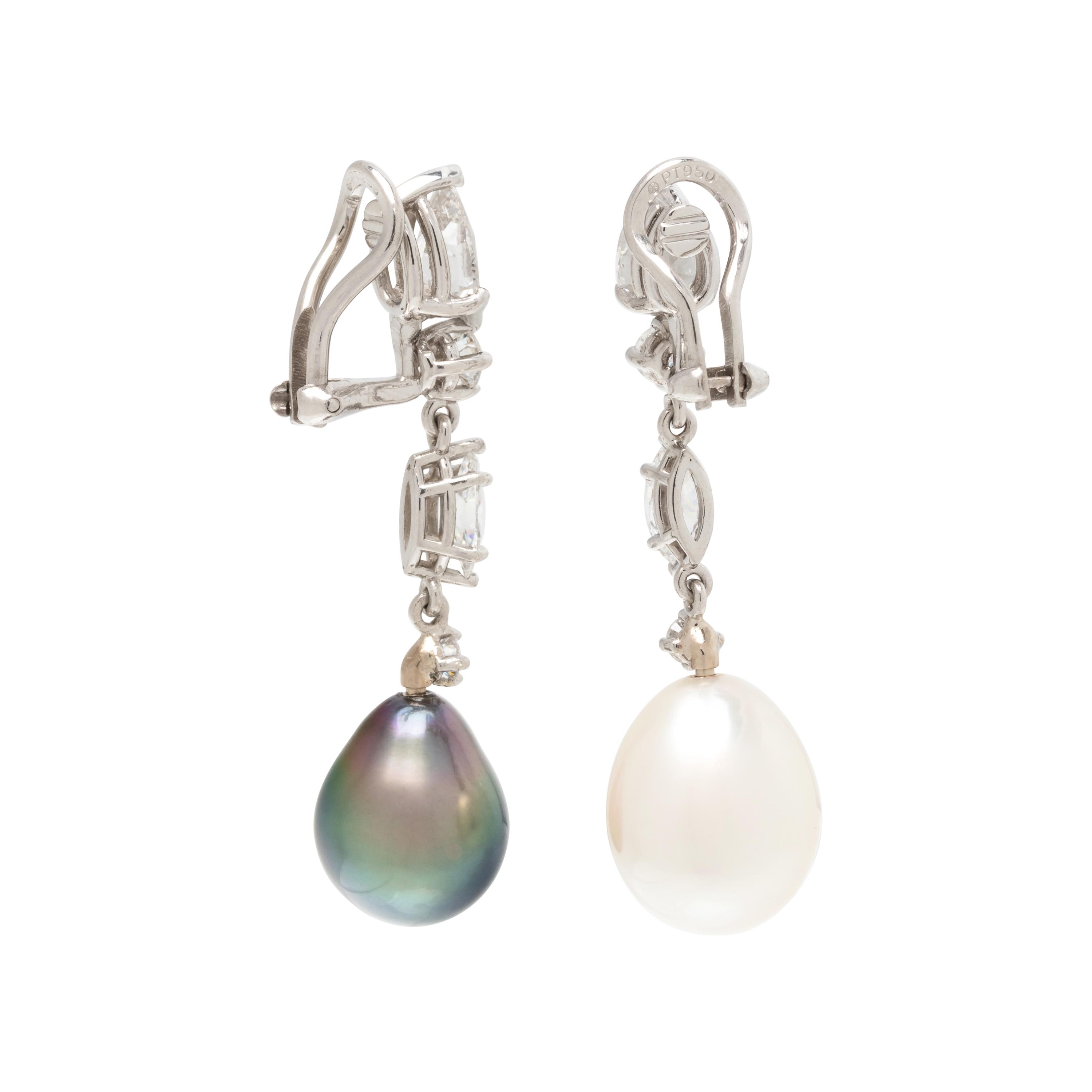 CONVERTIBLE CULTURED SOUTH SEA, TAHITIAN PEARL AND DIAMOND EARCLIPS