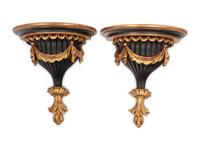 A Pair of Italian Parcel Gilt and Ebonized Wall Brackets