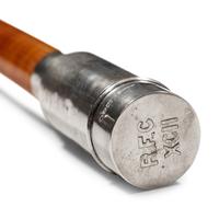 An Edwardian Silver Mounted Malacca Drinking 'System' Walking Stick
